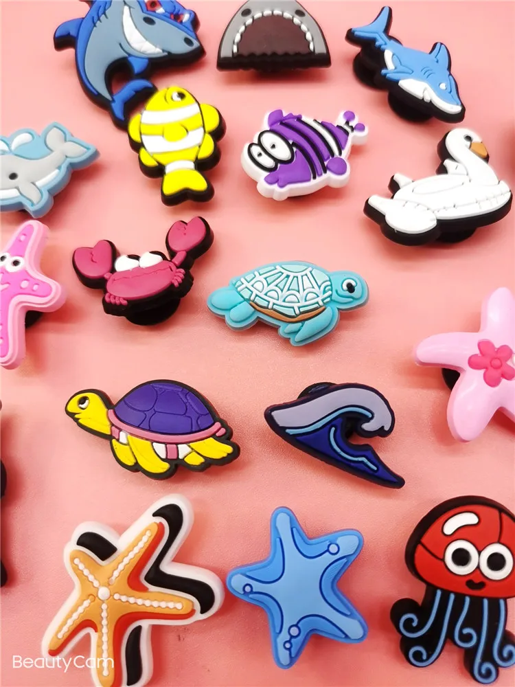 Cute Ocean Style Shoe Charms Shark Fish Sea-turtle PVC Buckle Decoration Diy Croc Clog Accessories Children Adult Halloween Gift