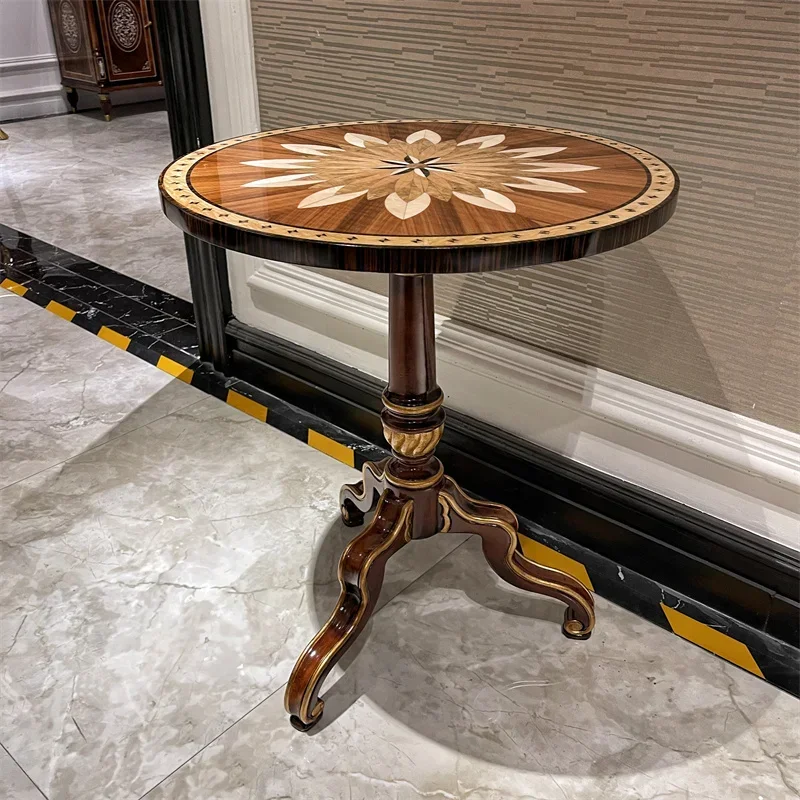 

~Light luxury small round table, mahogany solid wood corner table furniture, edge table, living room, flower British round table