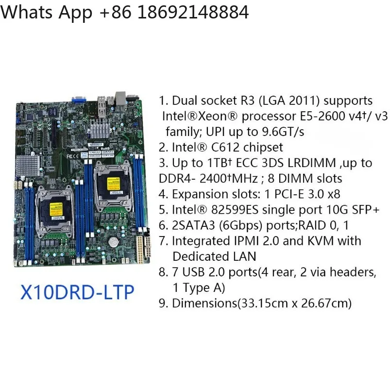 Original X10DRD-LTP/itp main board X99 dual-channel server EATX fiber 10 Gigabit SFP10G main board