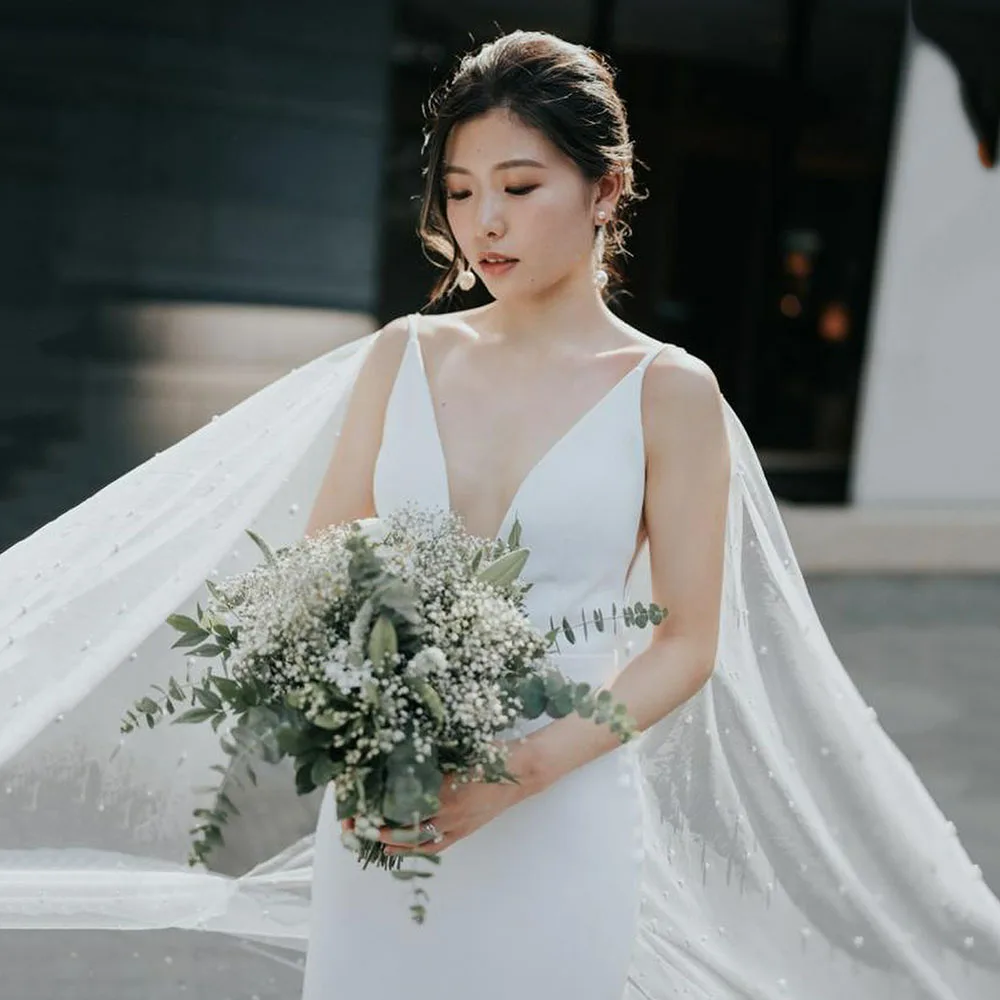 

Strapless Mermaid Korea Wedding Dresses 2024 Simple Customized Deep V-neck Bridal Dress Backless Brides Wedding Bride Gown