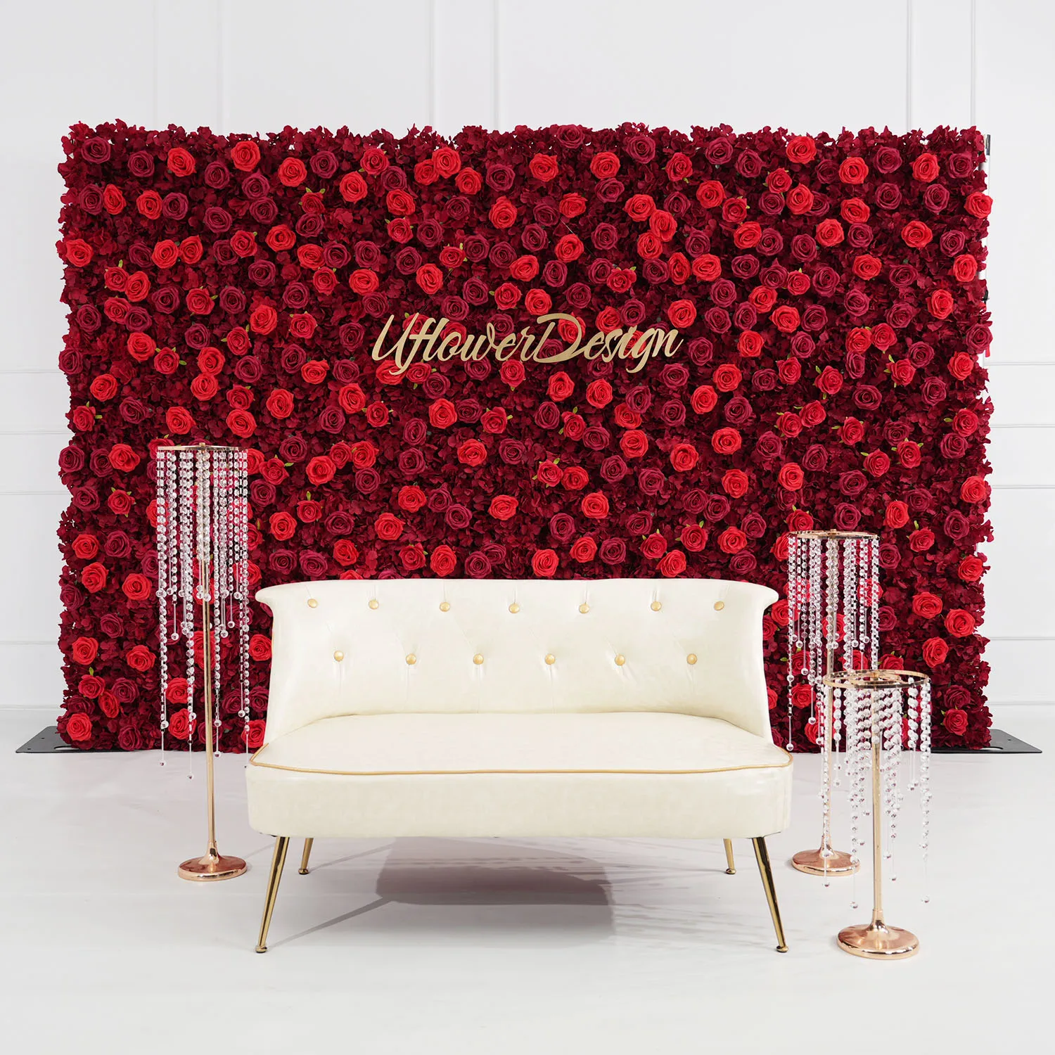 Uflower Silk Red Roses Flower Wall Decoration Flower Board Artificial Flowers Birthday Wedding Wall Decor Stage Party Background