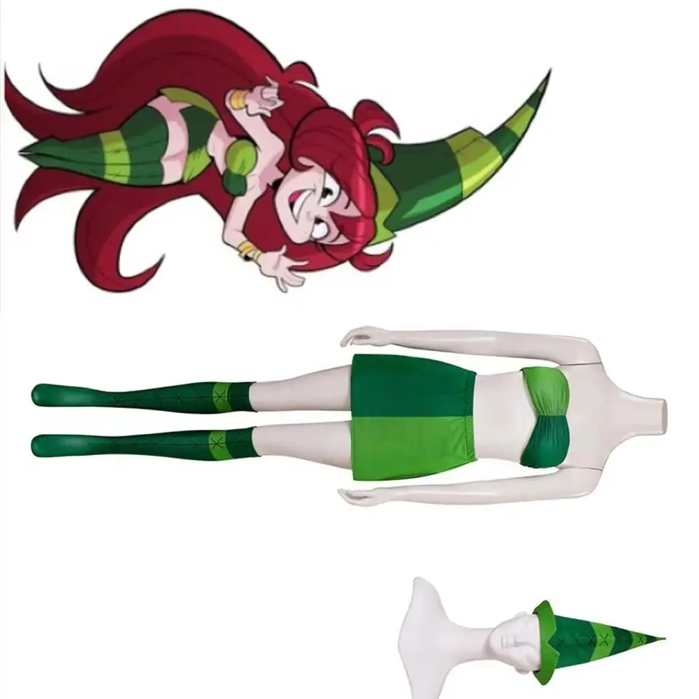 

Game Betilla Cosplay Costume Women's Sexy Green Top Skirt Suit with Stocks Halloween Carnival Party Outfit