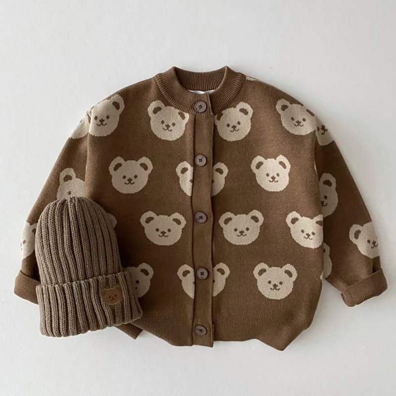 2025 Autumn New Baby Long Sleeve Knitted Cardigan Infant Girls Casual Jacket Toddler Bear Sweater Coat Fashion Baby Knitwear