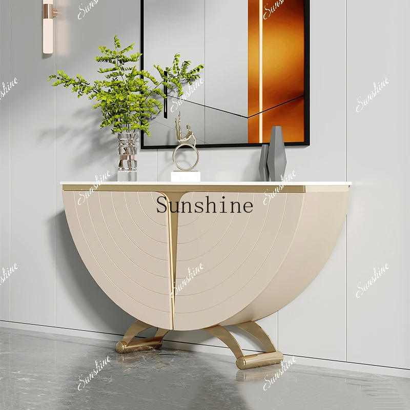 

Modern simple living room entrance aisle entrance platform stainless steel marble table FT