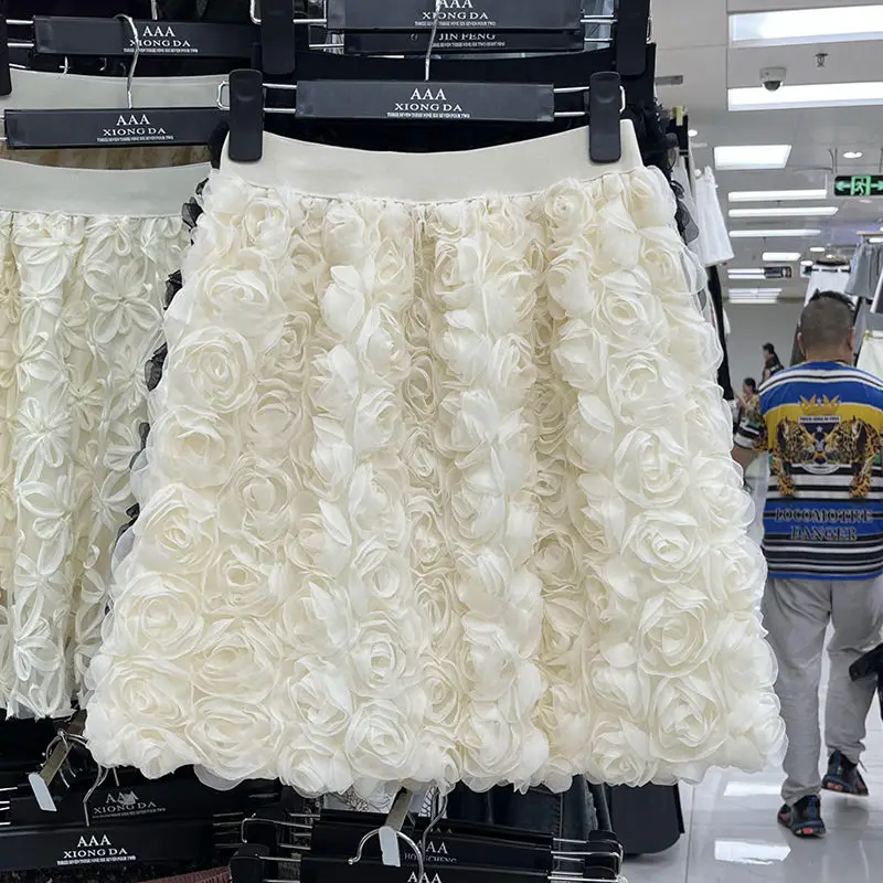 

Короткая юбка в корейском стиле, женская сексуальная облегающая белая трехмерная юбка трапециевидной формы с розой, мини-юбка