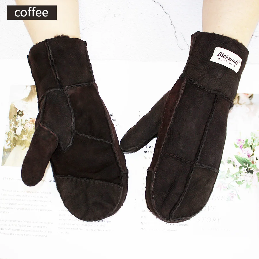 Sheepskin Fur Mittens Women\'s Ordinary Thick Winter Warm Hand-Stitched Boy Outdoor Windproof Cold Fingerless Gloves