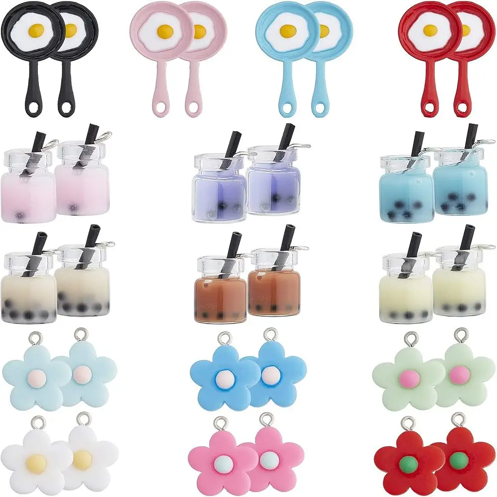 32 Pcs Resin Pendants Glass Bottle Charms Resin Flower Charms and Poached Egg Enamel Pendants for Scrapbooking DIY Crafts