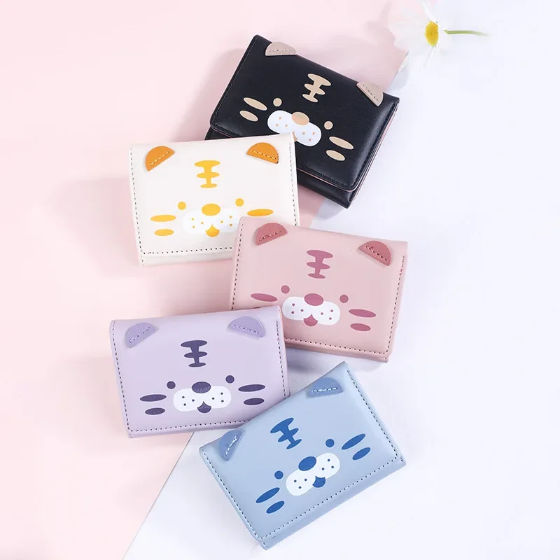 Women Short Thin Cute Tiger Ladies Small Wallet Three-fold Wallet Female Fashion Short Coin Purse