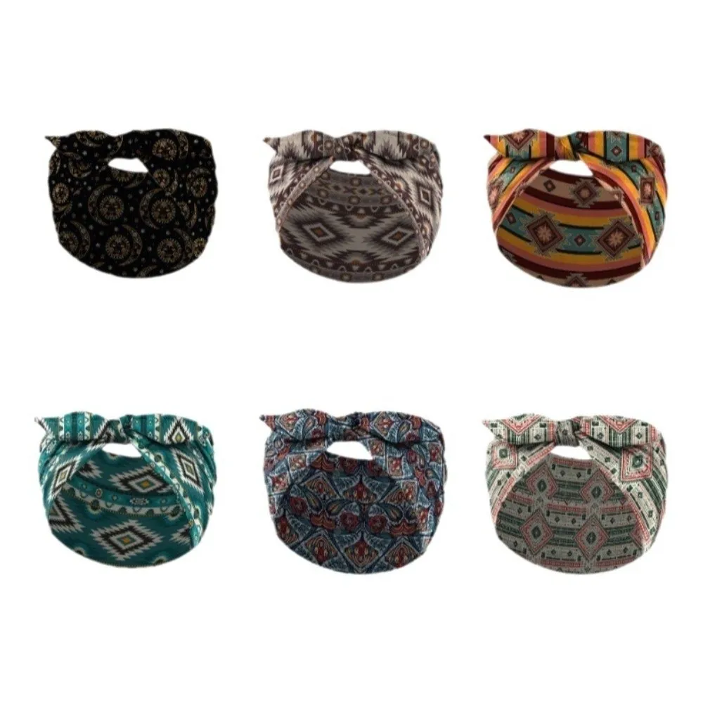 Wide Bohemian Hair Bands Vintage Knot Elastic Turban Headwear Cotton Stretch Hair Accessories Workout Headband for Yoga Biker
