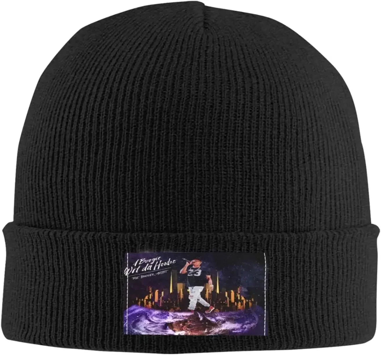 Boogie Rapper Wit Da Hoodie Band Beanie Hats for Men Women Cuffed Knit Hat Slouchy Thick Soft Warm Ski Caps Black