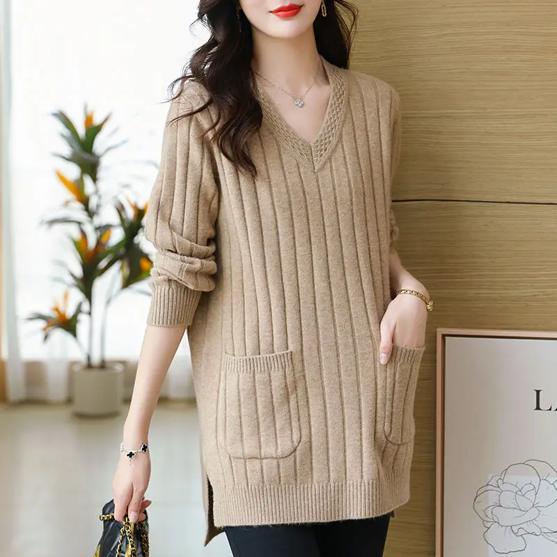 Pounds Wearable Chicken Heart Collar Sweater for Women Loose Fit Plus Size Niche Mid to Long Length Trendy Base Knit Sweater