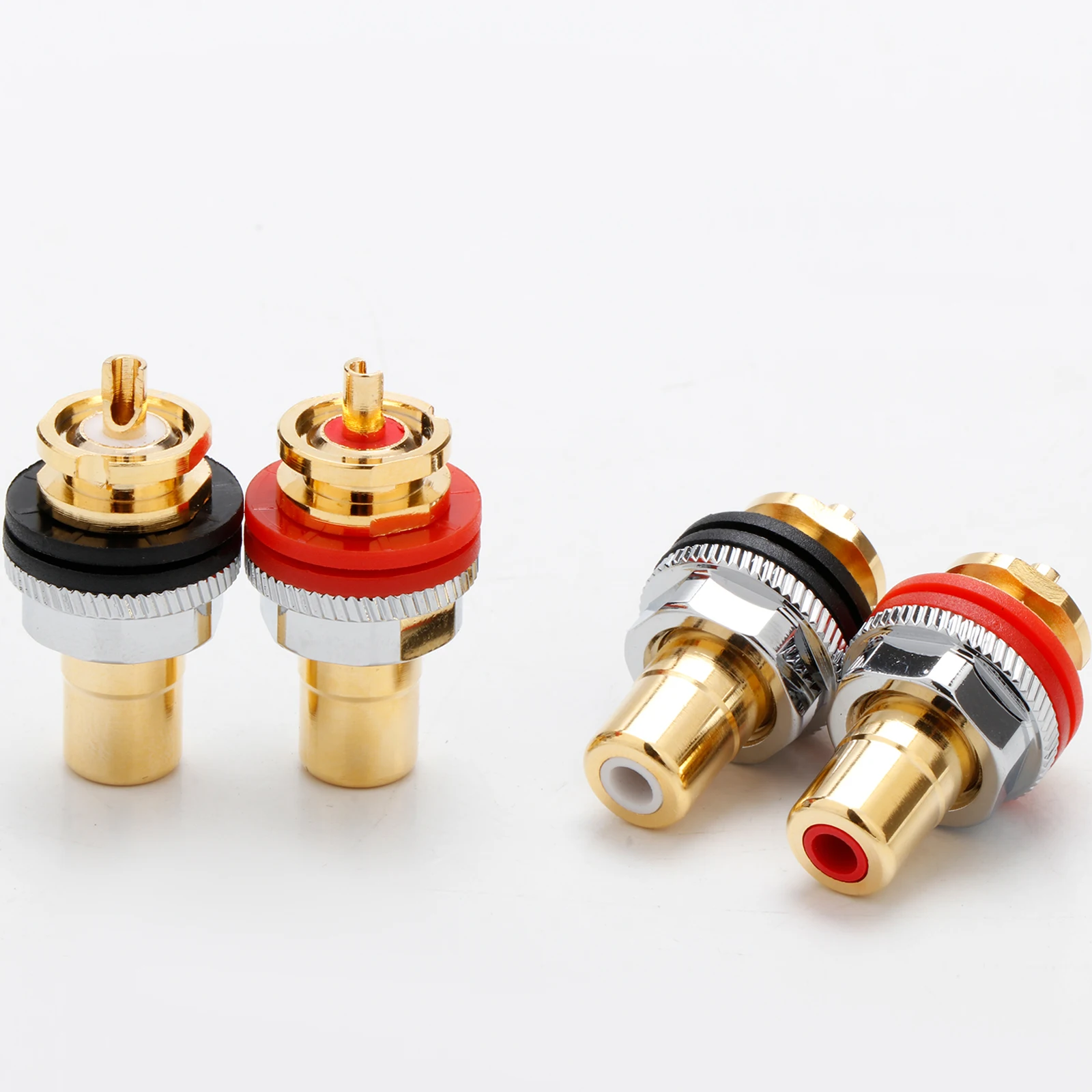 하이파이 오디오 RCA 암 소켓 커넥터, 금도금 오디오 종단 플러그 납땜 케이블 커넥터, RCA 패널 마운트 섀시 RS4006