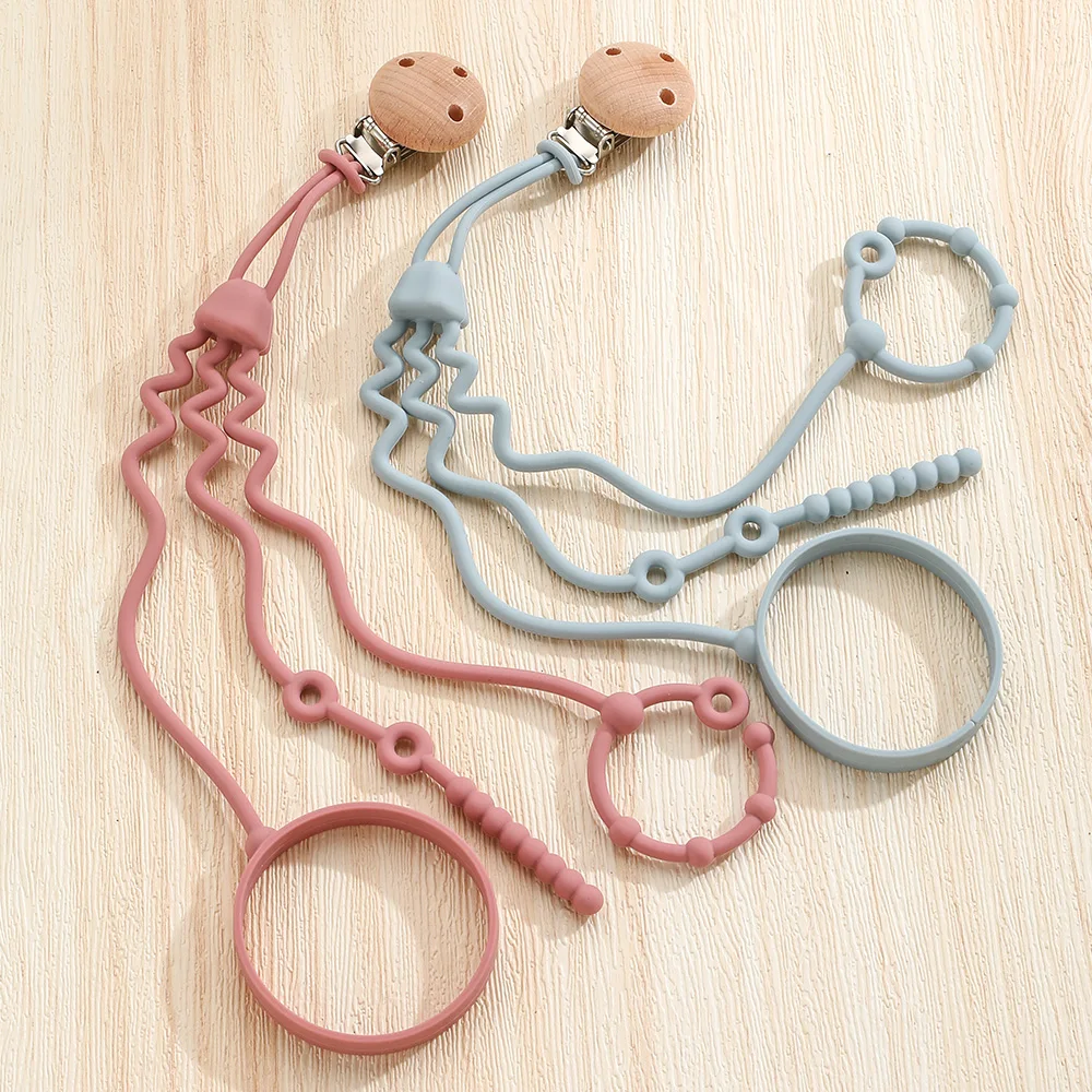 Cadena de silicona para chupete, diseño con forma de Medusa, Color rosa/crema, Animal marino, adecuado para la mayoría de los chupetes, juguete de