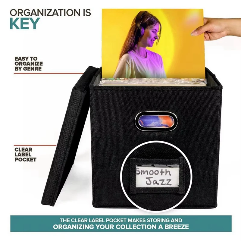 ABNO-12-дюймовый ящик для хранения виниловых пластинок с крышками и ручками, практичный органайзер для пластинок LP, коробки для более 50 шт. пластинок