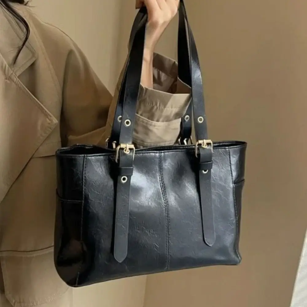 

New Retro Women Shoulder Bags Large Capacity PU Leather Handbag Purses Solid Color Lady Tote Bag