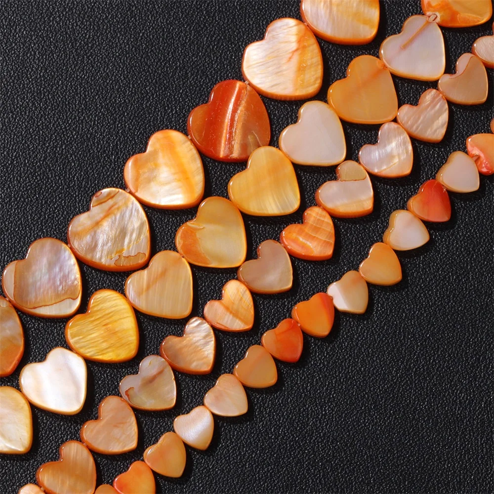 Orange Natural Shell Heart Beads Horizontal Side Hole 6/8/10/12mm,36cm Strand Loose Spacer Beads for DIY Bracelet Necklace Jewel