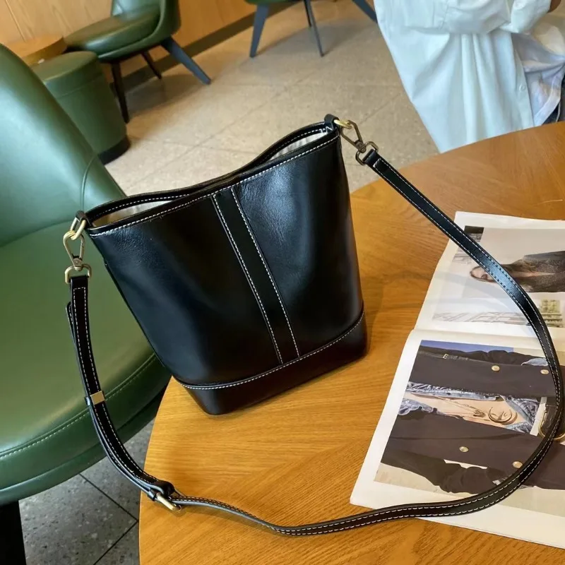 Elegant Everyday Bucket Bag Convertible Crossbody for Women Genuine Leather Drawstring Adjustable Shoulder Strap Luxury Handbag