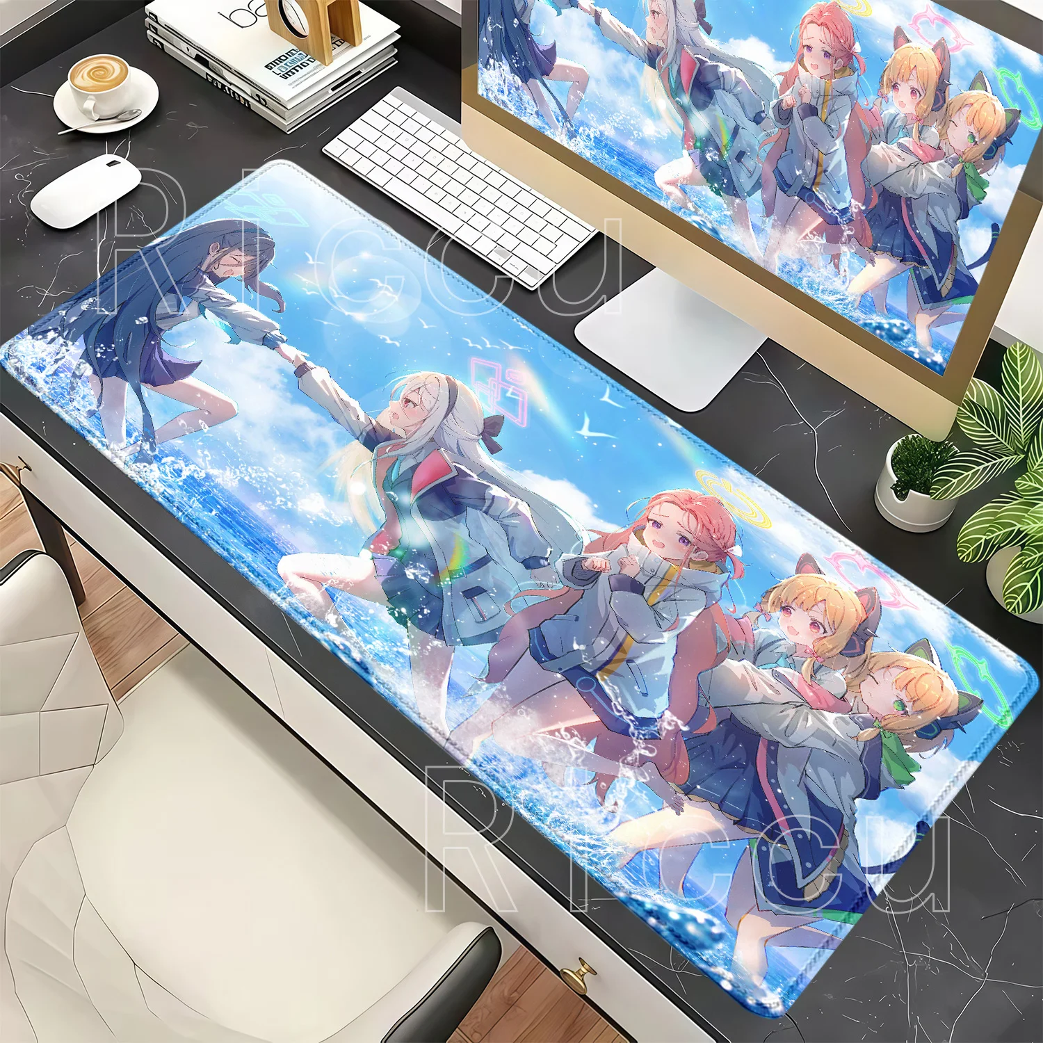 Größeres Mauspad Blue Archive Alice Tendou PC Gaming Computer Tastatur Rutschfeste Unterlage Schreibtischunterlage Büro HD-Druck Overlock-Teppich