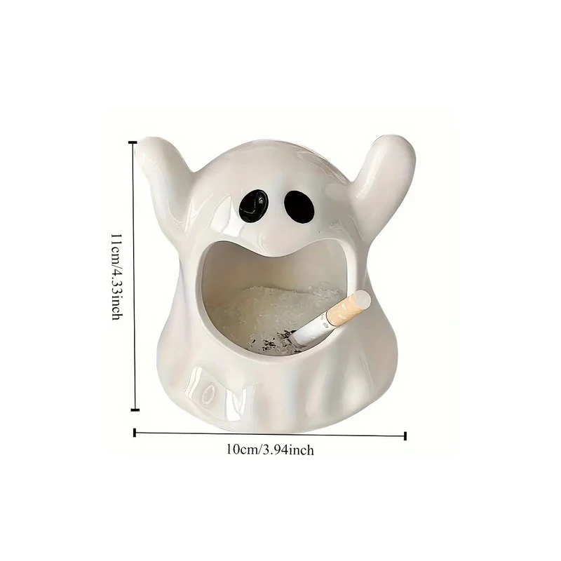 Ashtray Ceramic Cute Ghost High-end Creative Ghost Windproof Ash Tray for Gift Home Living Room Personalized Ornaments Decor