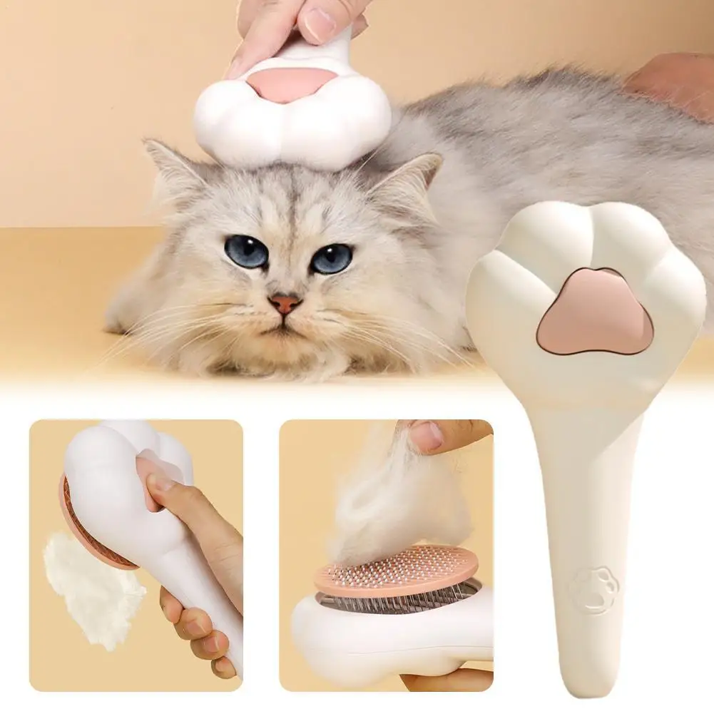 Cute Cat Paw Comb One-Click Hair Removal Slicker Brush for Cats Dogs Grooming Massage Shell Cleaning Pet Shedding Deshedding