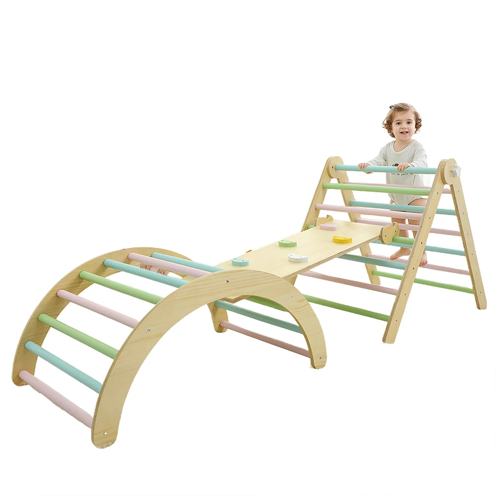 7-in-1-Klettergerüst für Kleinkinder, faltbares Kletterdreieck-Set aus Holz für den Innenbereich, Montessori-Kletterspielzeug, Spielplatz, Fitnessstudio mit Ra