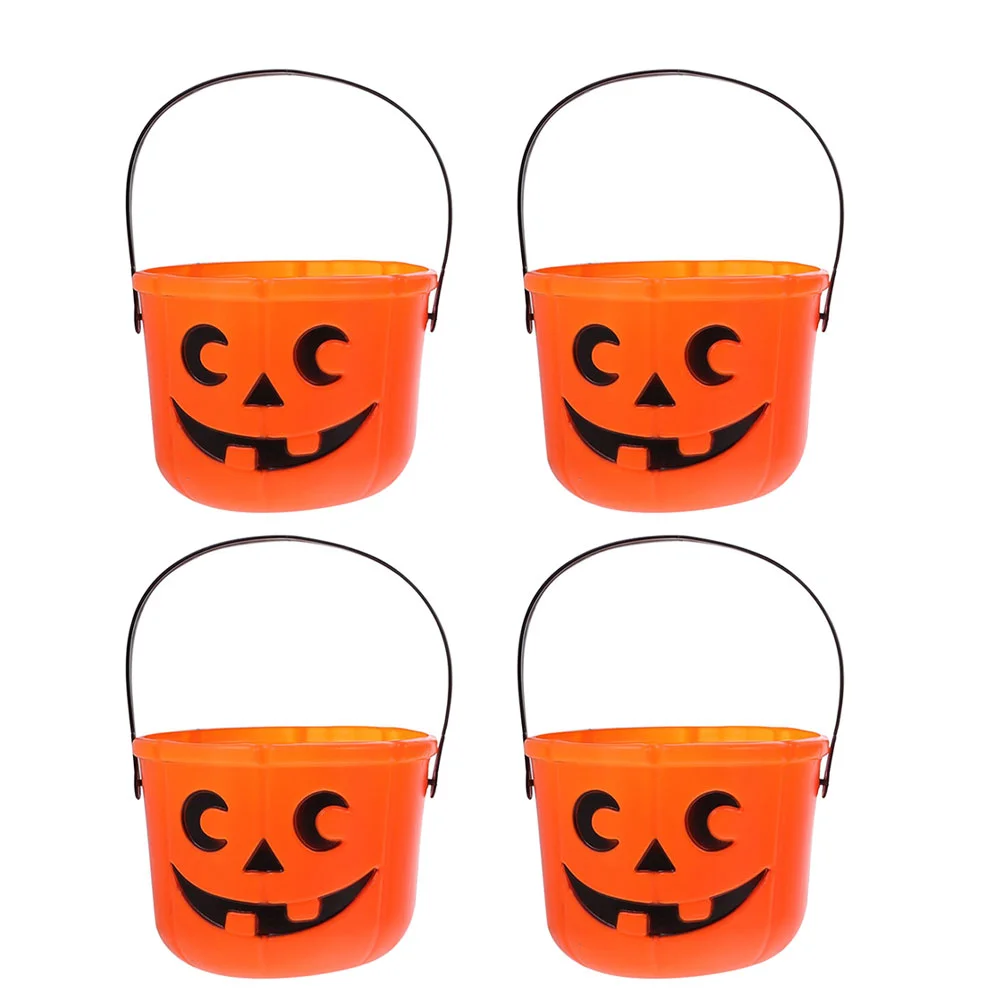 

4 Pcs Pumpkin Bucket Candy Buckets Plastic with Handles Bulk Halloween Decor Design Holder Kids Snack Storage Jar Gift