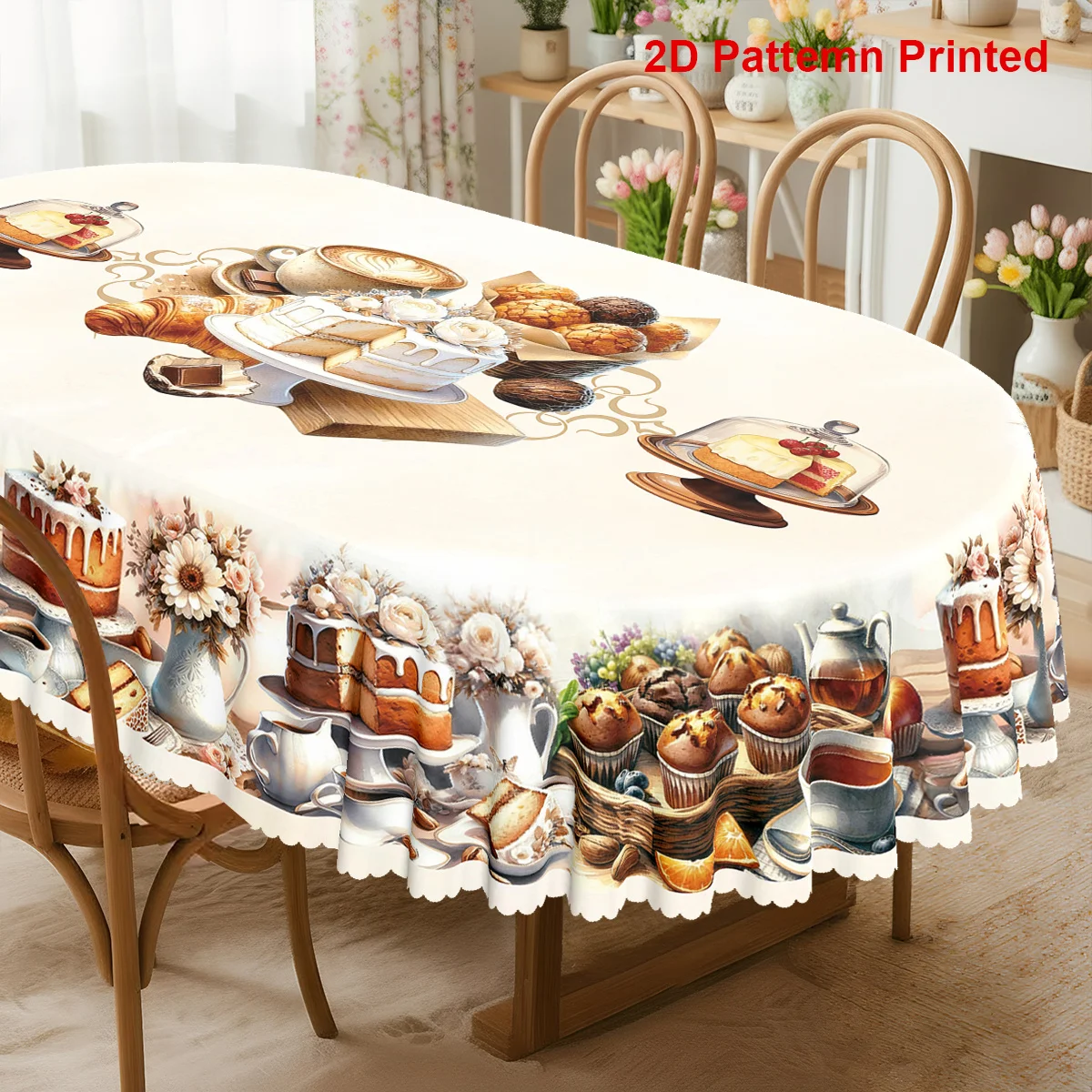 1 piece, food-themed party tablecloth, spring and summer cake coffee daisy rose floral print designzyc