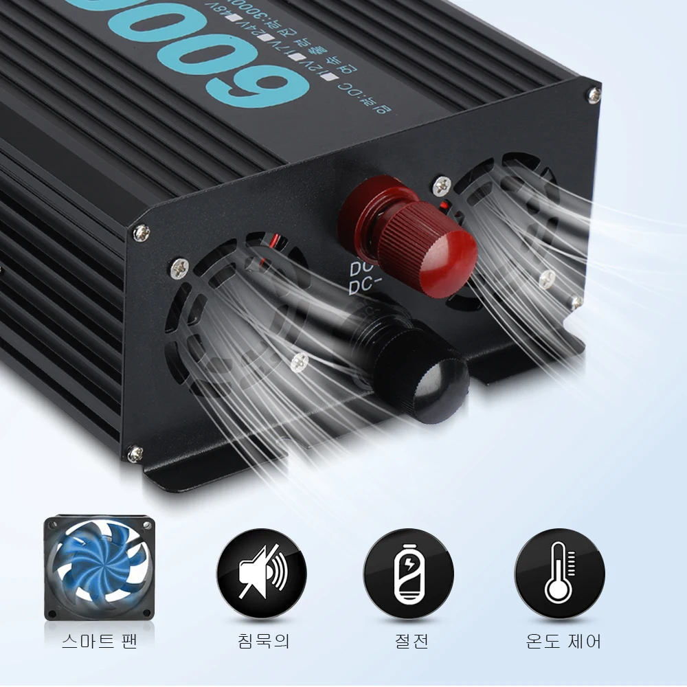 RDDSPON Pure Sine Wave Inverter 4000W 5000W 6000W Double EU Socket DC 12V 17V 24V 48V To AC 220V 60Hz Voltage Converter Inverter 썸네일 3