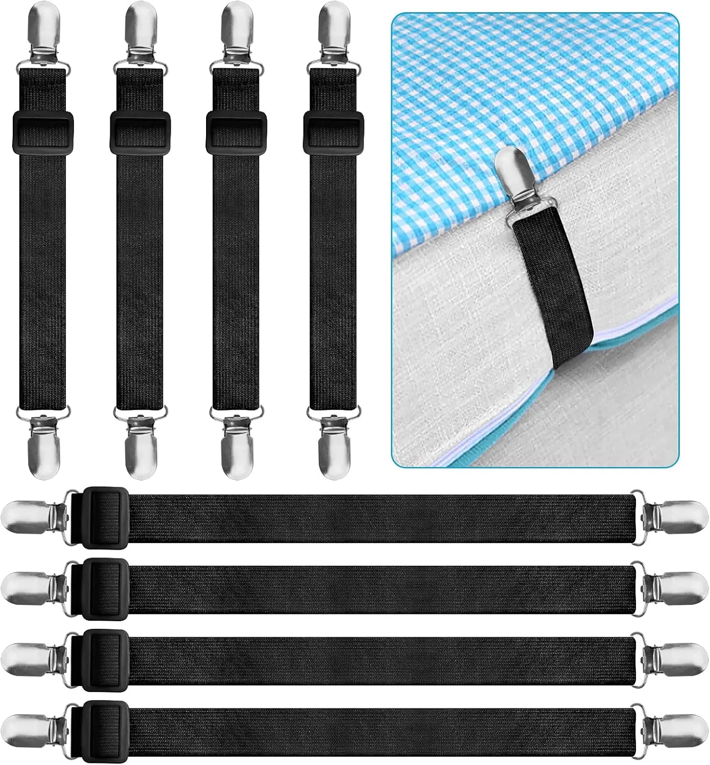 2/4Pcs Elastic Bed Sheet Holders Fitted Sheet Clips Adjustable Sheet Suspenders Mattress Gripper Clips for Bed Mattress Cover