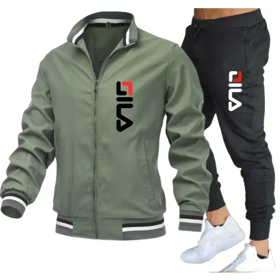 Conjunto masculino nova primavera outono roupas esportivas 2 peça conjunto terno esportivo jaqueta + calça moletom masculino roupas de moda marca agasalho