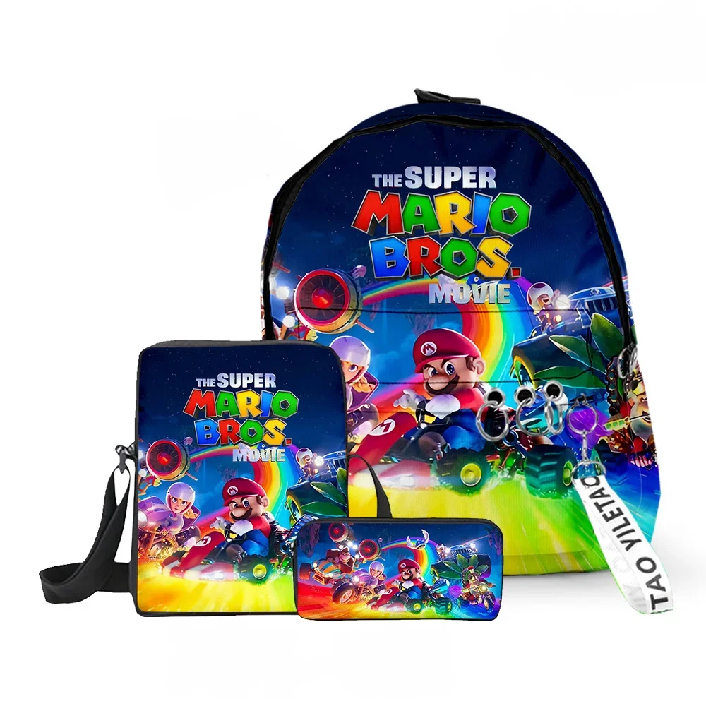 

Mario 3D Super Mario Brothers Three-piece School Bag Student Backpack Backpack Shoulder Bag Pencil Case Children's Gifts