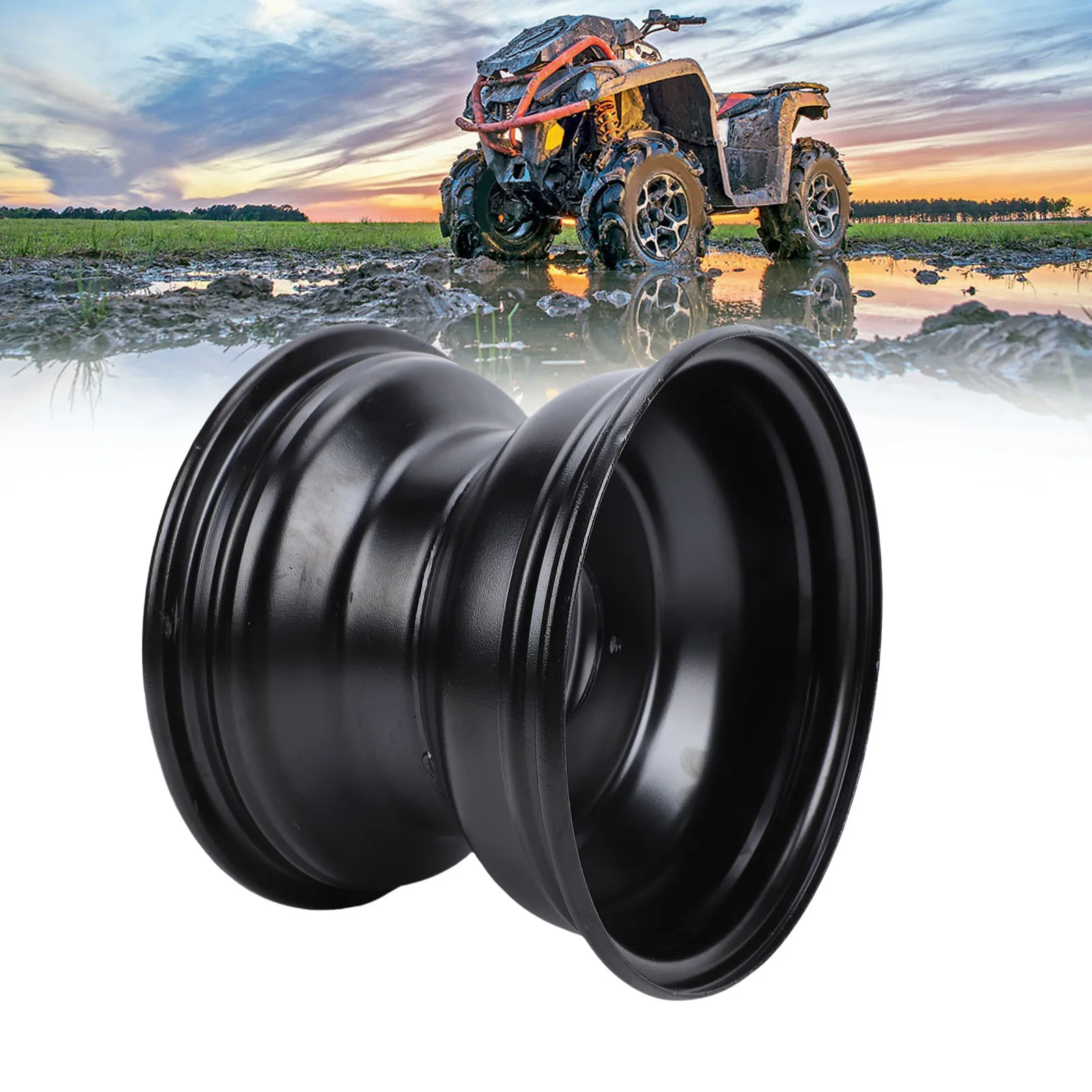 

18X9.50-8 ATV Rear Wheel Rim Black Paint Coating Steel 4 Holes 8 Inch Go Kart Wheel Rim for Quad Dirt Bike Ride On Mower