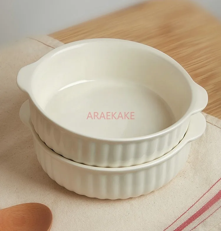 6-inch double ear baking bowl, ceramic home oven special bowl, steamed egg bowl, salad plate