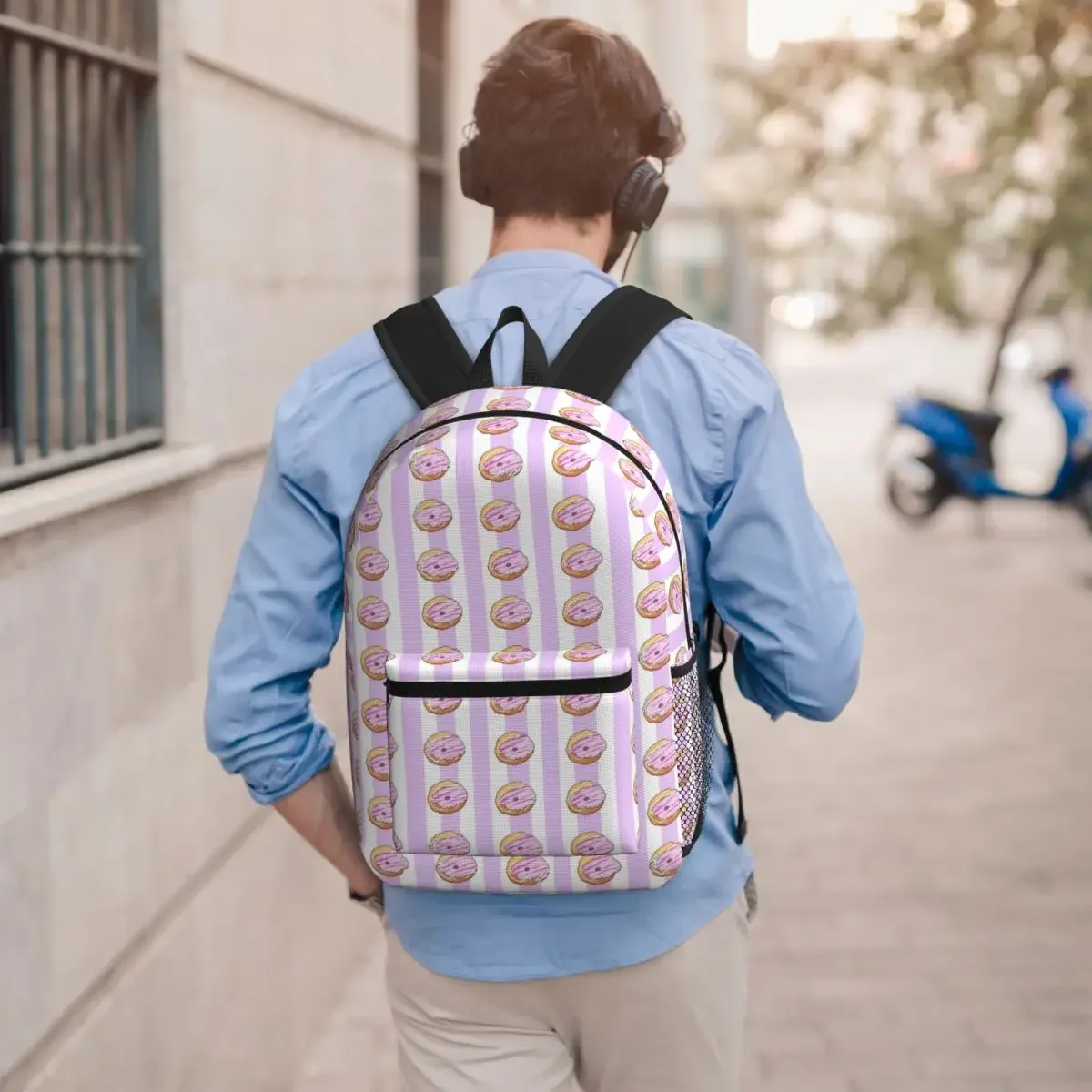 Ice Cream Donut In Pink Grid Background Student Backpack School Bag Hiking Travel Daypack for Men Women Bookbag Shoulder Bags