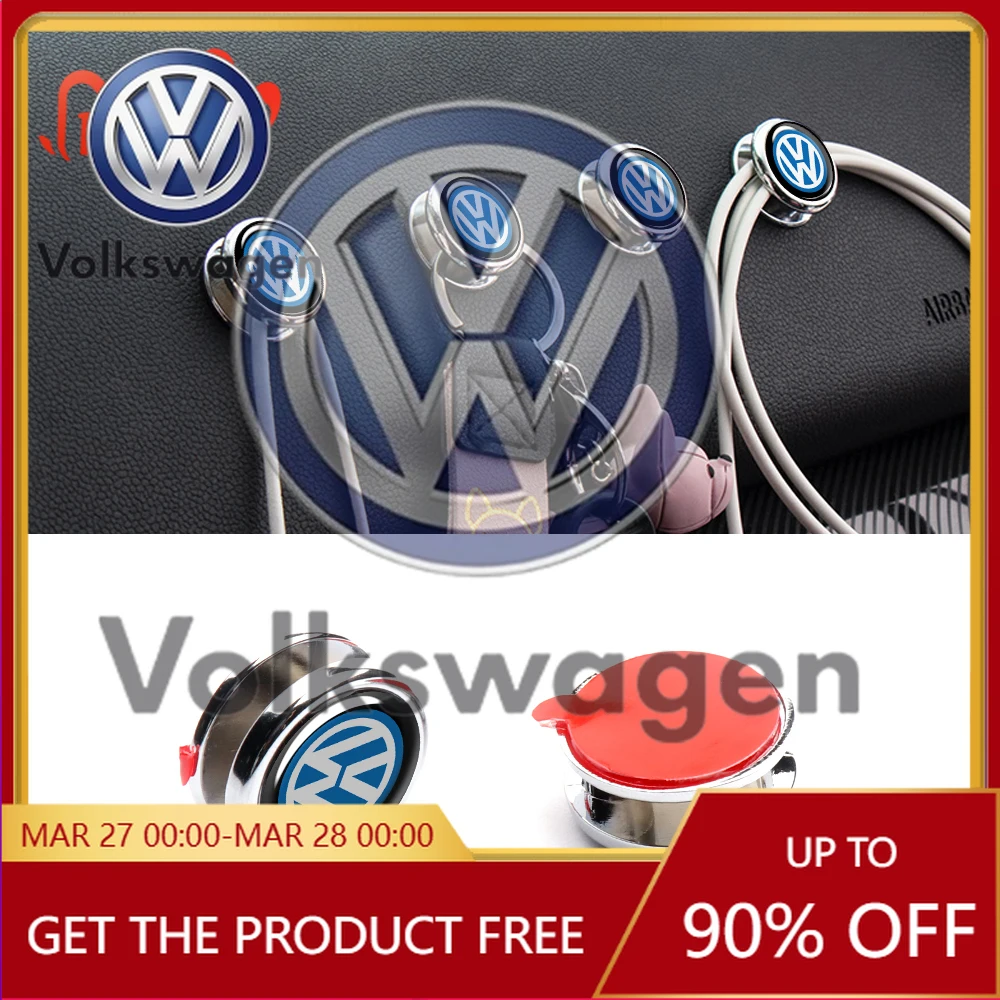 Emblemas para coche VOLKSWAGEN, mini ganchos adhesivos, organizador de cables de datos USB, colgador de almacenamiento para Volkswagen VW R GTI Golf Polo Pass