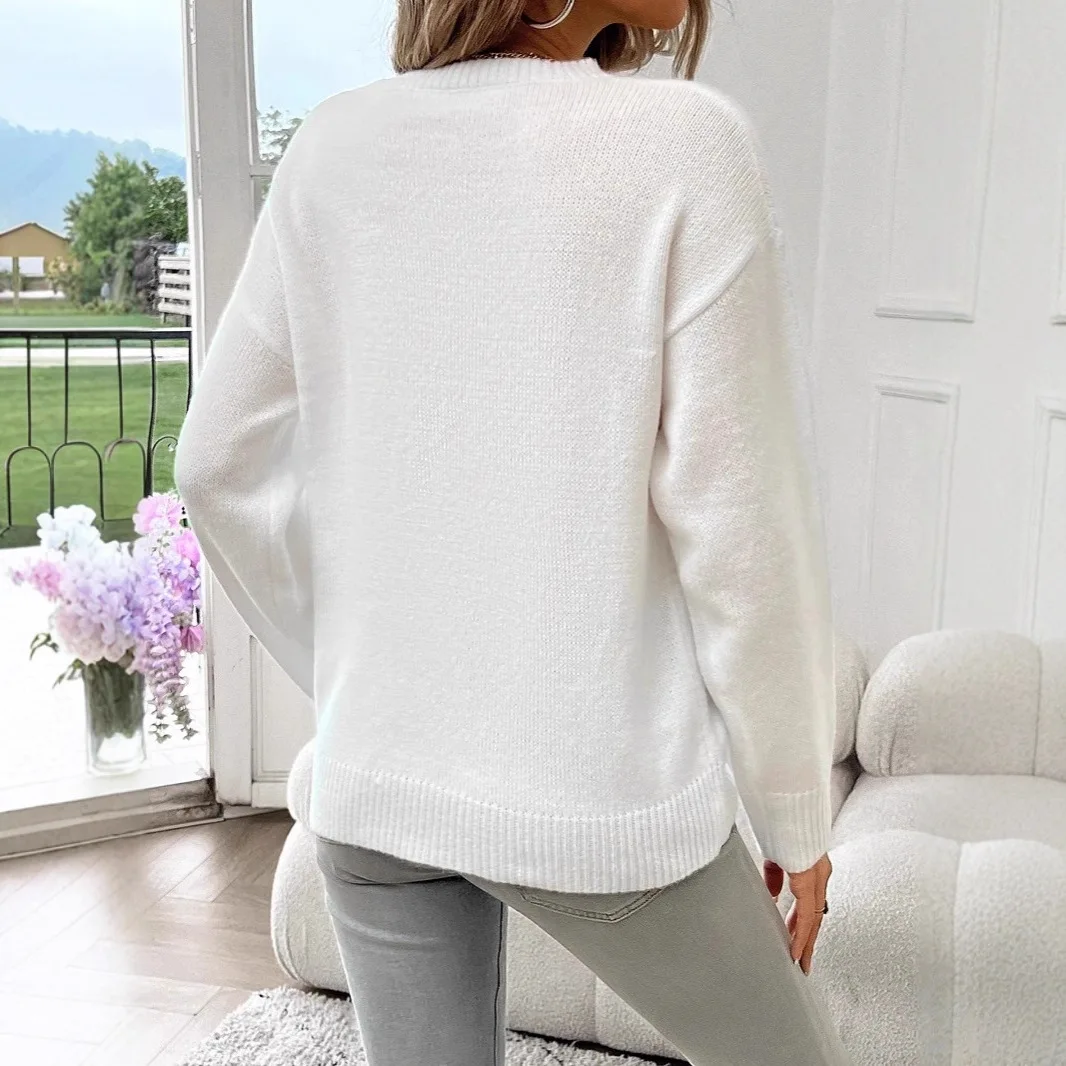 Lady Cloth Autumn/winter European Loose-fit Round-neck. American Flag Pattern Simple. Multifunctional Knit Sweater Top Woman Max