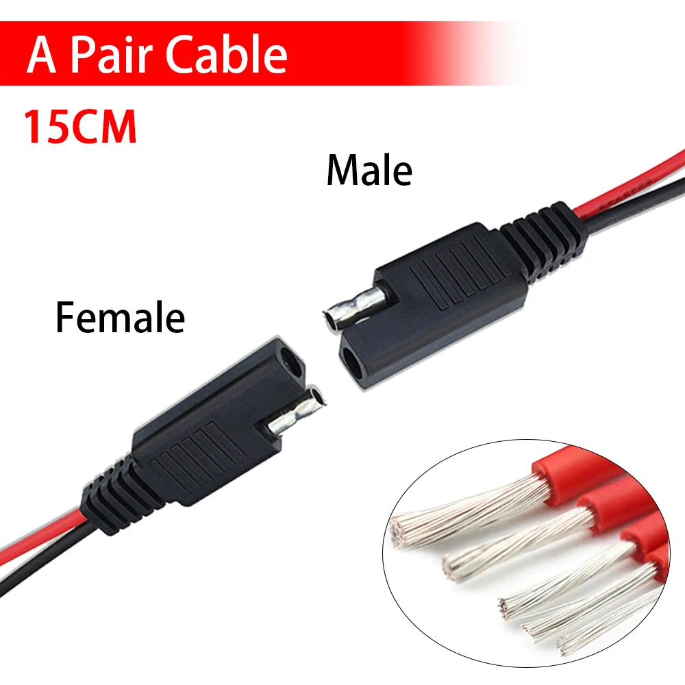 12V 18AWG DIY SAE Power Extension Cable with Male and Female Plugs for Car Solar Charger and Battery