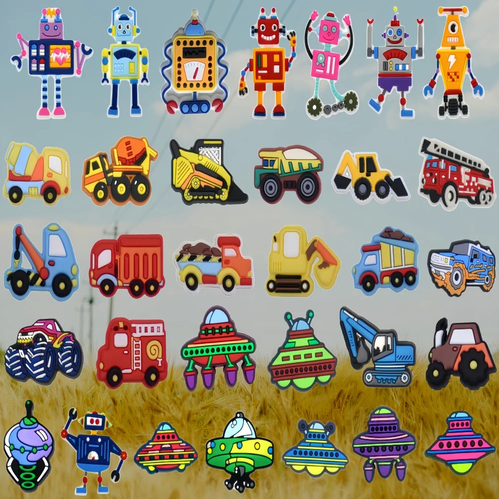32Pcs Cute Car Shoe Decoration Charms Cool Robot Shoe Charms for Crocs Bracelet Wristband, Holidays and Special Favors Gifts