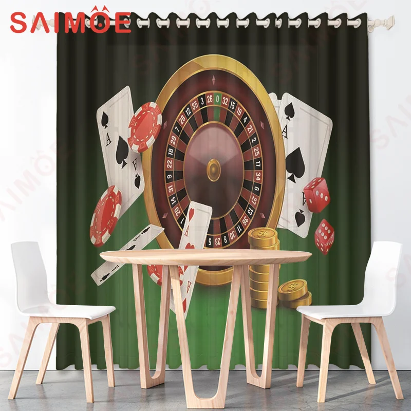 3D Vintage Mahjong Playing Cards Custom Curtains Love Solid Color Background Polyester Fabric Office Home Decorations with Hooks