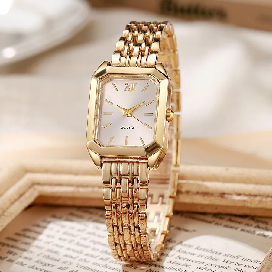 

Women's Watch Female Student Fashionable Simple Square Quartz Wristwatches Light Luxury Steel Strip Watches Elegant