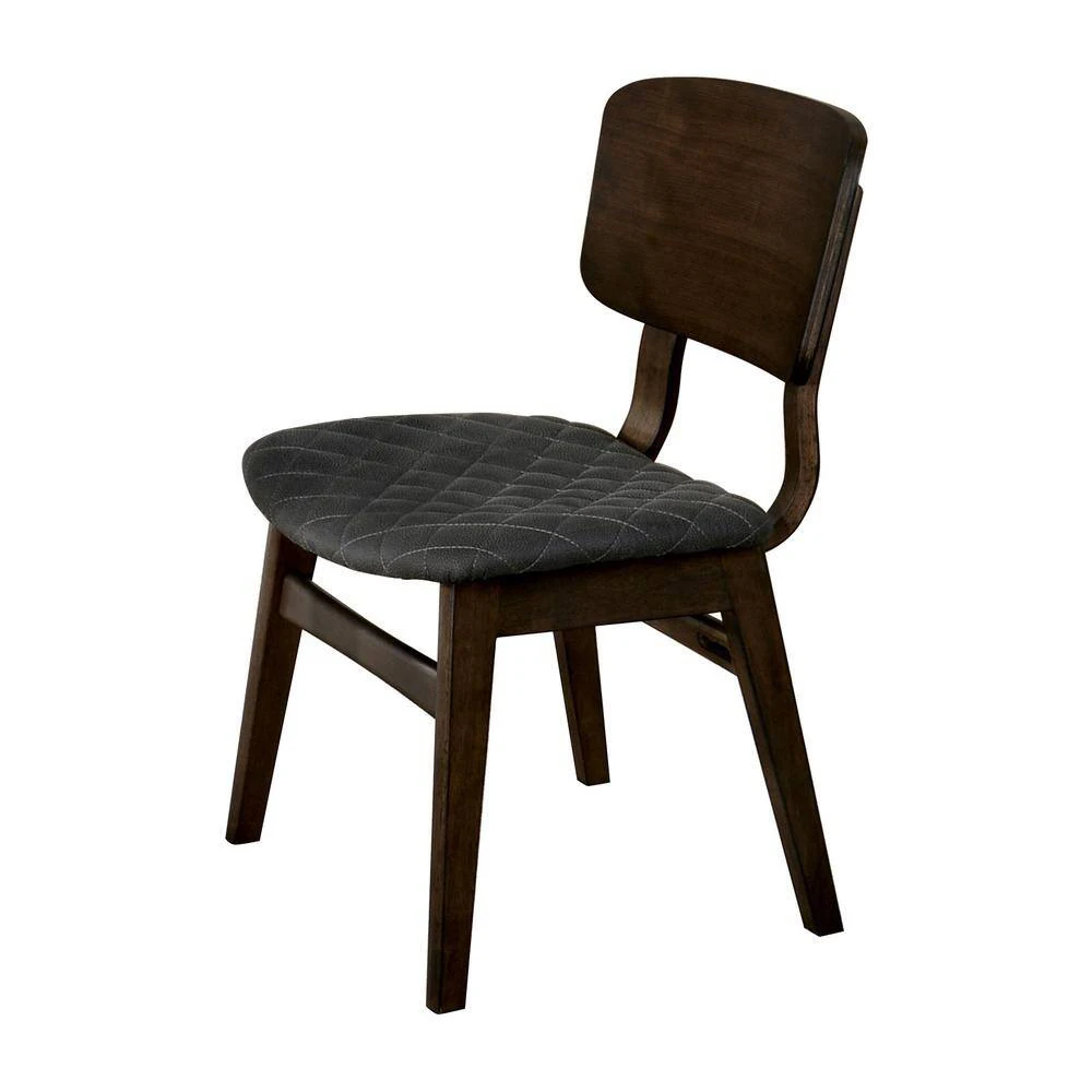 Set of 2 Side Chairs Walnut Finish Solid wood Mid-Century Modern Padded Fabric Seat Curved Back Chair Kitchen Dining