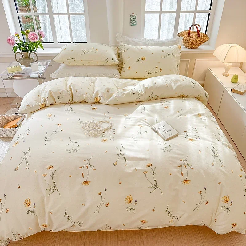 

Bedding Duvet Cover Set 100% Cotton Soft Brushed Breathable with Zipper 2Pillowcases no Sheet Fresh Simple Floral Style 3 Pcs