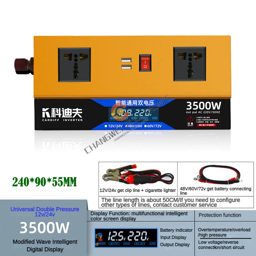 Pure Sine Wave Inverter DC 12V To AC 220V 2200W 2800W 3500W Modified Sine Wave Solar Inverter Portable Power Bank Converter