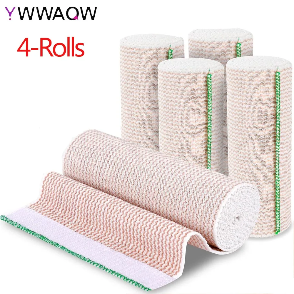 

4 Rolls Premium Elastic Bandage Wrap,Cotton Latex Free Compression Bandage Wrap with Self-Closure,Support & First Aid for Sports