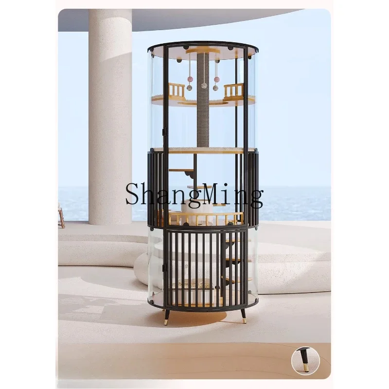 SM panoramic cat villa glass rotating luxury solid wood cat nest home oversized cat room