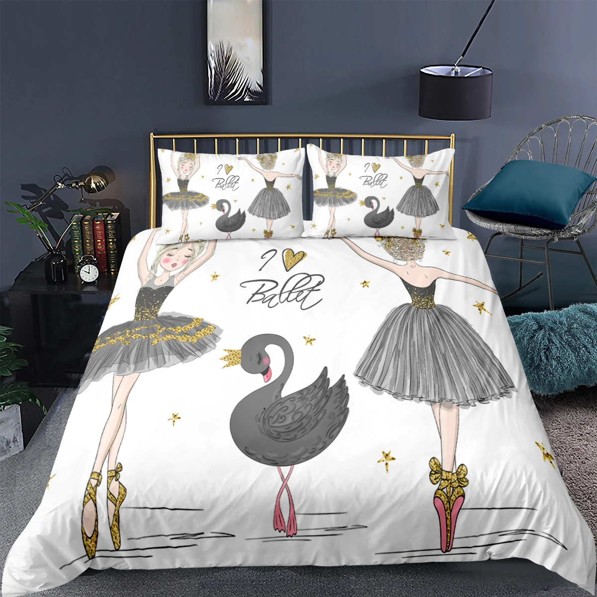 

3D bed linen set girl dancer pattern printed duvet cover cushion cover ballet quilt cover cartoon house textiles