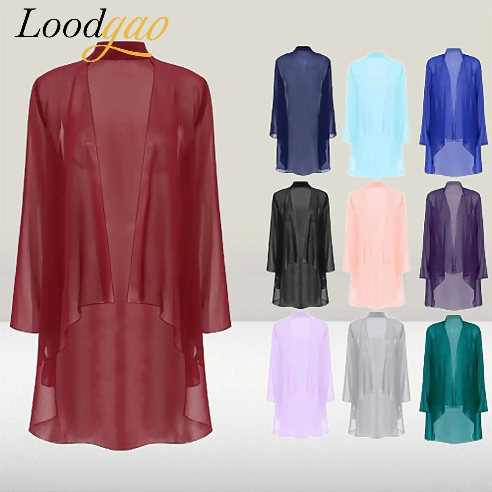 

Elegant Womens Bolero Chiffon Wraps Shawls Open Front Shrug Women's Wedding Outerwear Top for Party Dress Long Sleeve Cover Ups