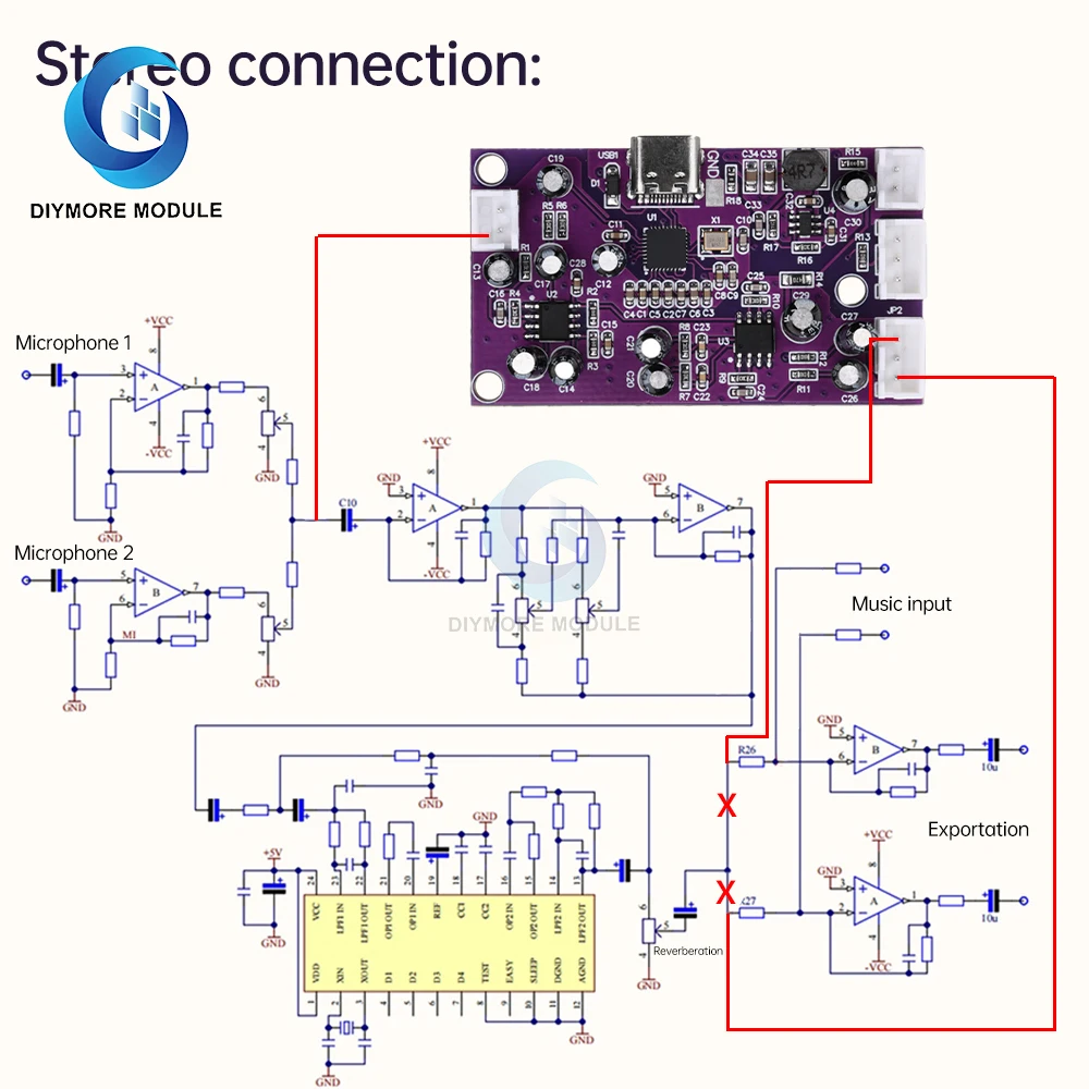 DC12-18V dsp módulo de reverberação digital anti assobio computador tuning efeitos sonoros console de mistura placa de reverberação de áudio