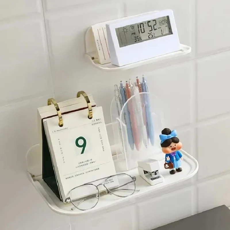 Foldable Wall Mounted Storage Shelf for Toilet Bedside Mobile Phone No Drilling Required Dormitory Organization Rack for Set Top