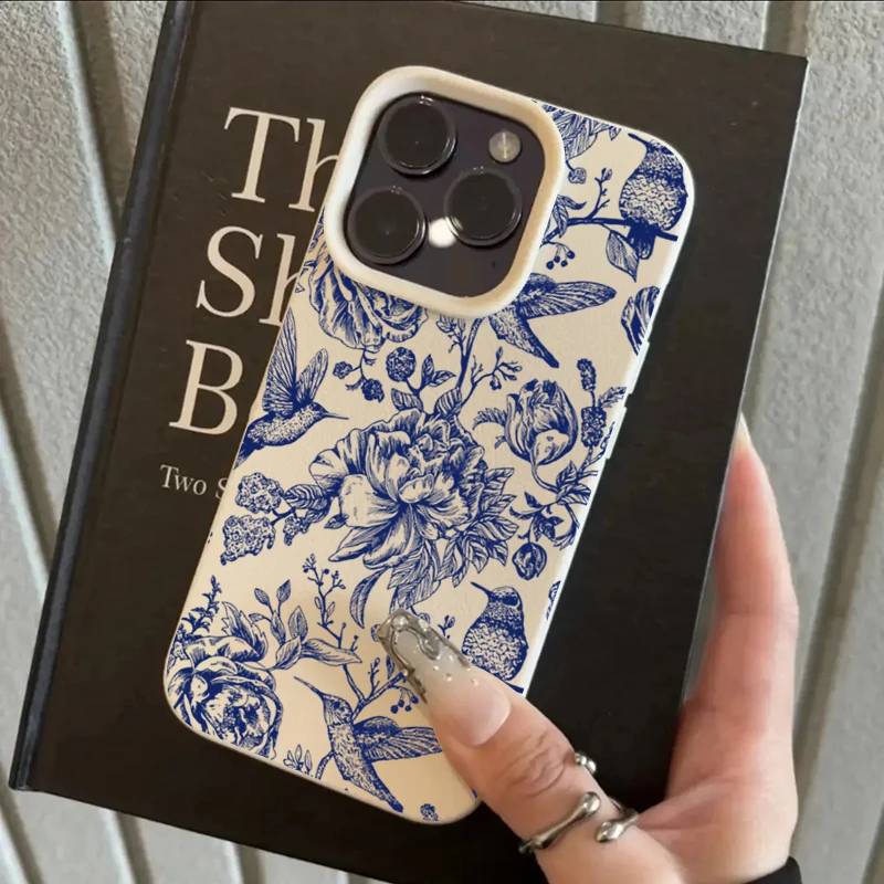 Phone Cases Iphone 17 - Blue Retro Floral Bird Pattern Phone